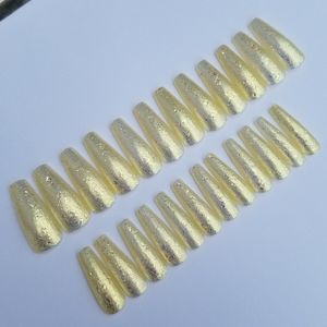 Coffin handpainted gold sparkle nails 24pc set